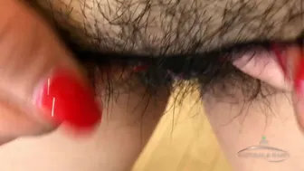 Nari Park plays his hairy Asian pussy with hand and fake dick