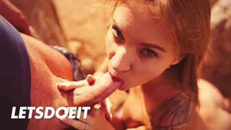 Crazy Czech girl Angel Piaff licks the greasy dick on the beach